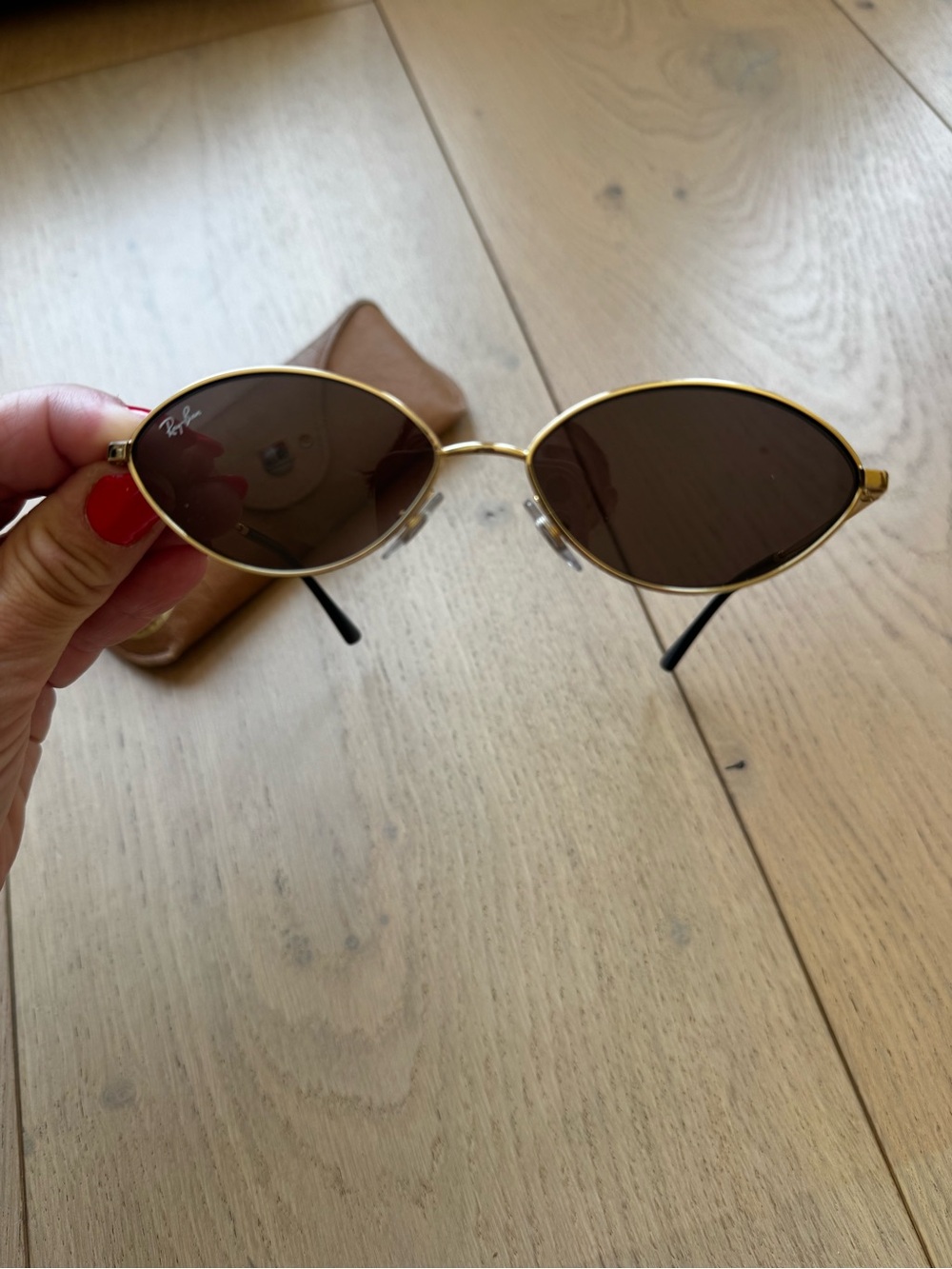 Ray-Ban Kai 56mm Oval Unisex Gold Frame Sunglasses with Brown Lenses - Picture 4 of 8